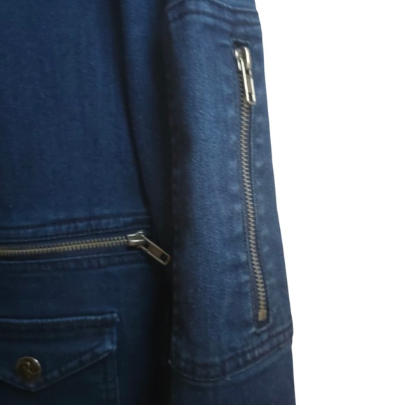 Roamans 16W Denim Barn Coat Utility Jacket Zip Pockets Dark Wash Cotton Stretch - Picture 4 of 13